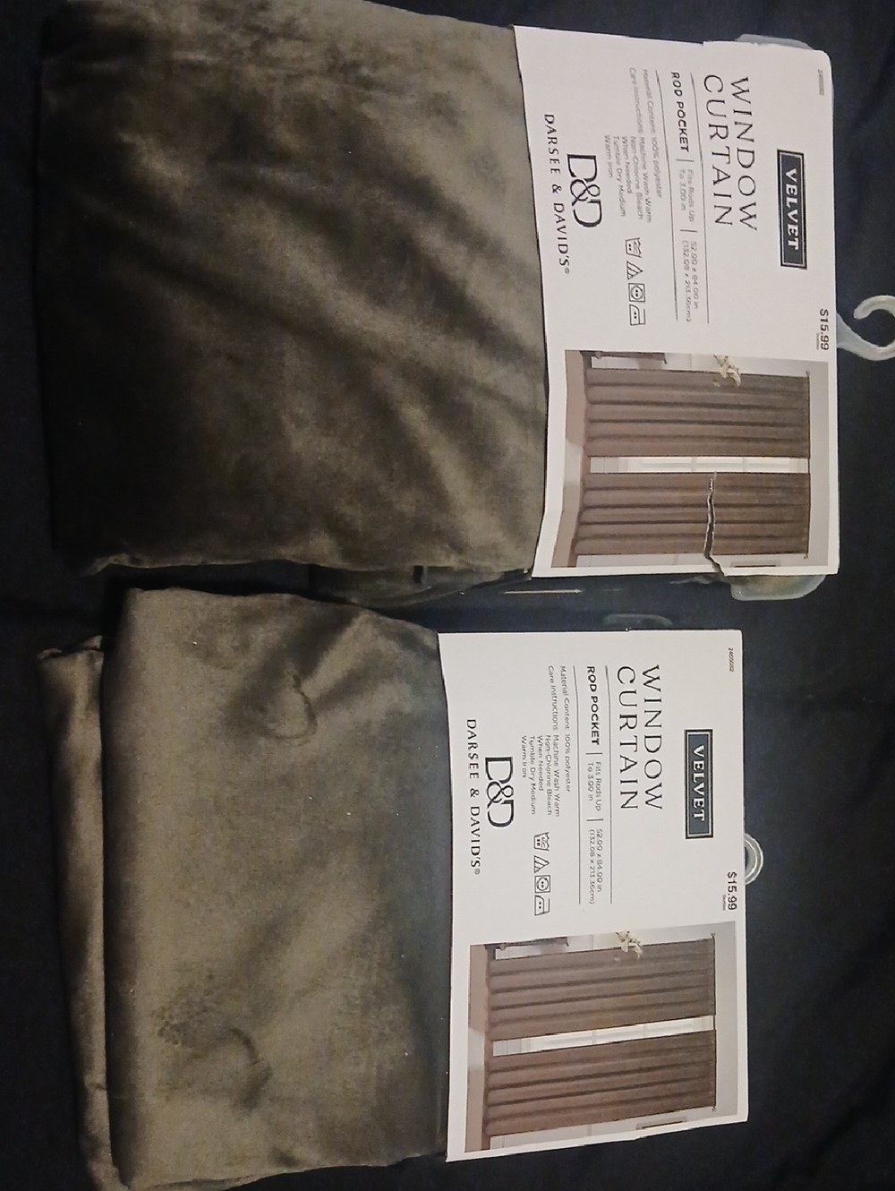 Darsee & David's Velvet Rod Pocket Window Curtais -olive Green